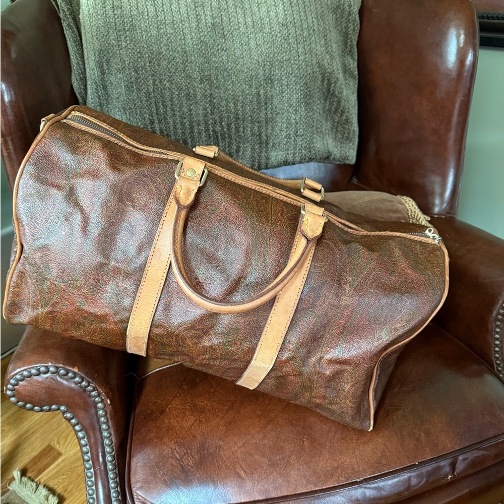 ETRO Lux Leather Paisley Print Duffel Bag